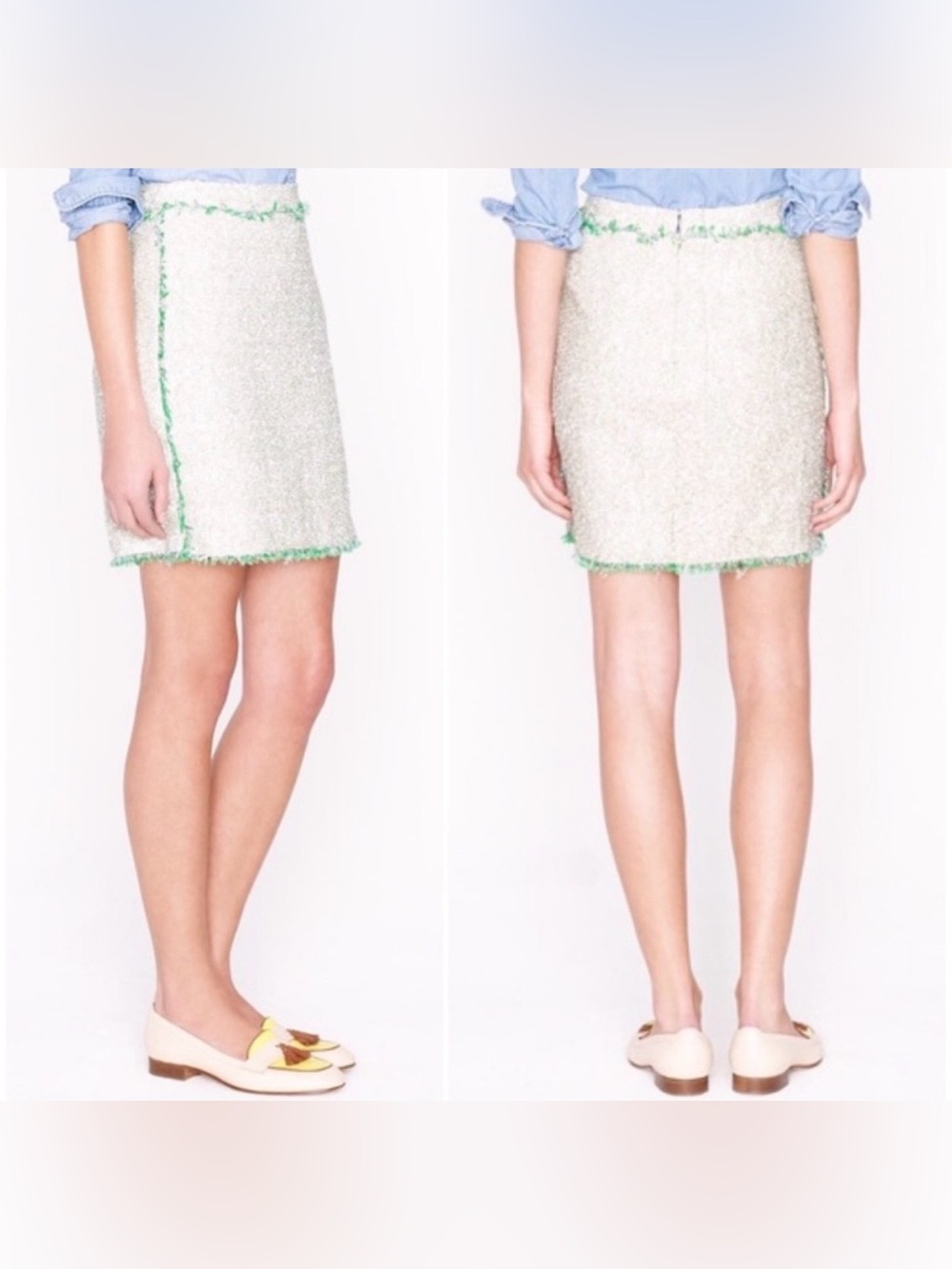J Crew Glimmer Tweed Fringe Mini Skirt 2 Wool Preppy Jackie Kennedy Metallic